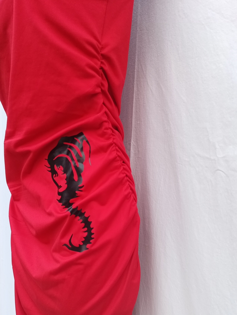 Classic Red, One Shoulder, Evening Dress With Bold Graphic